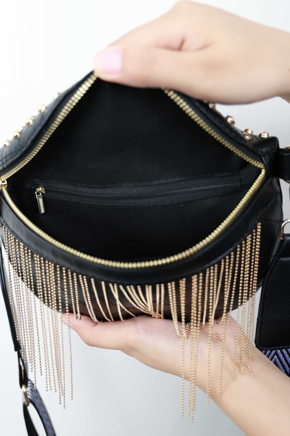 PU Leather Studded Sling Bag with Fringes - BEAUTY COSMOTICS SHOP