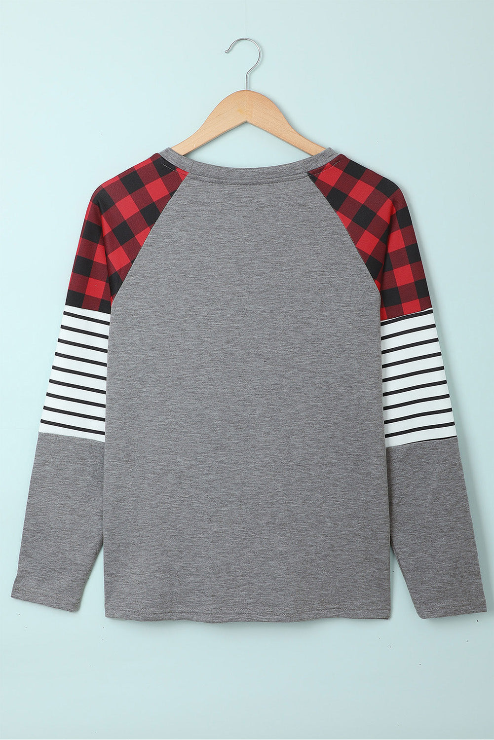 Grey Merry Christmas Striped Plaid Casual Graphic Long Sleeve Sweatshirt