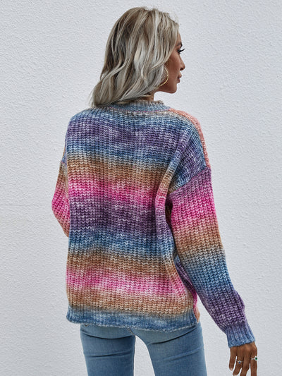 Gradient Stripes Rib-Knit Sweater