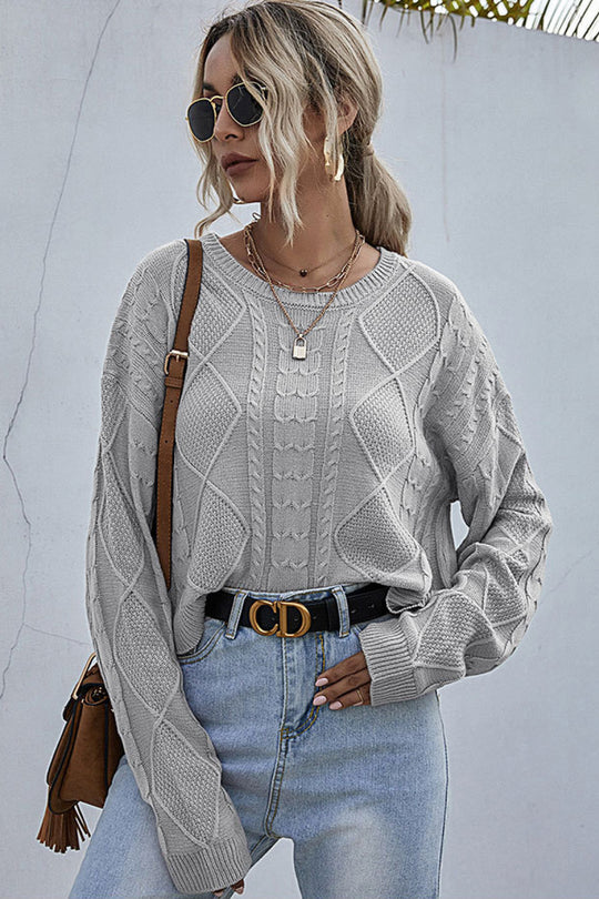 Cable-Knit Dropped Shoulder Cropped Sweater