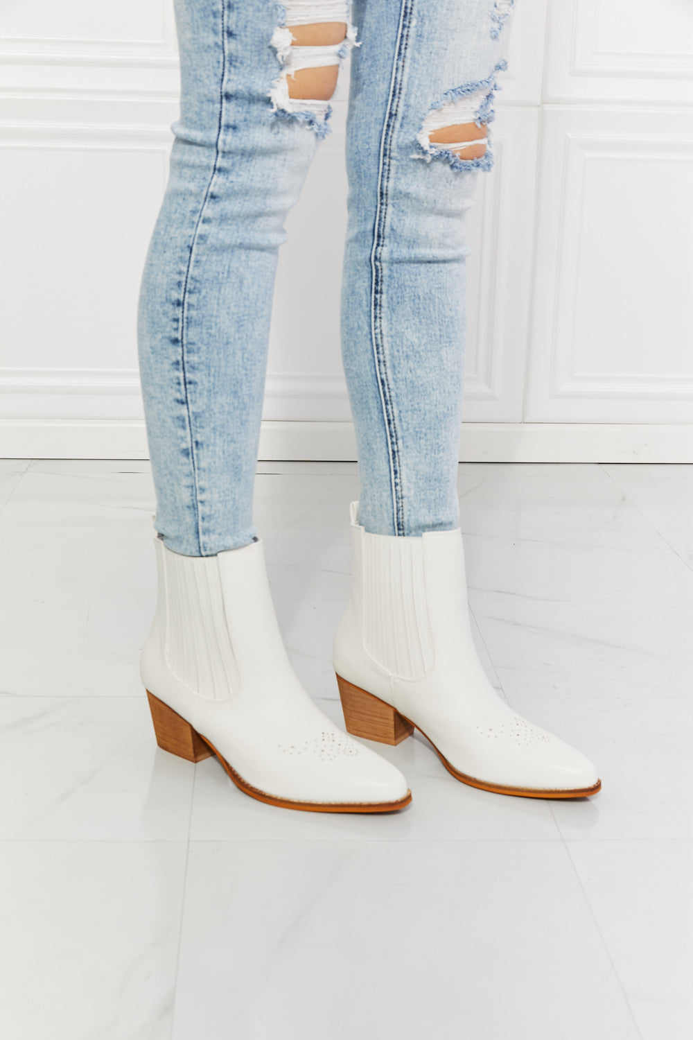 MMShoes Love the Journey Stacked Heel Chelsea Boot in White - BEAUTY COSMOTICS SHOP
