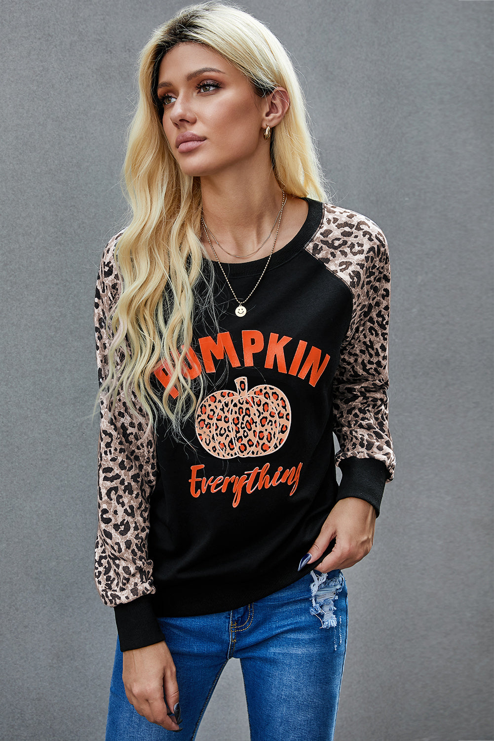 Contrast Leopard Pumpkin Element Print Top