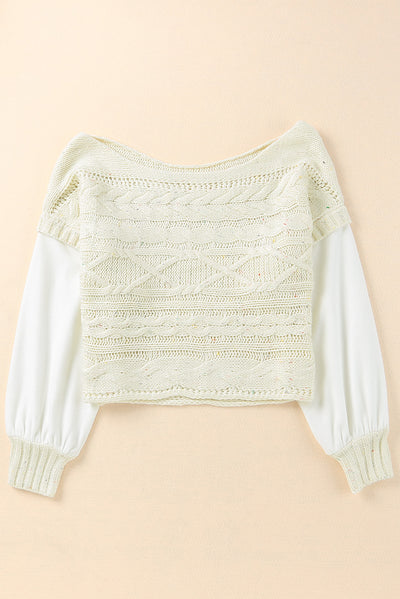 Faux Layered Cable-Knit Lantern Sleeve Sweater