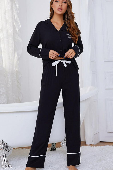 Graphic Contrast Shirt and Pants Lounge Set