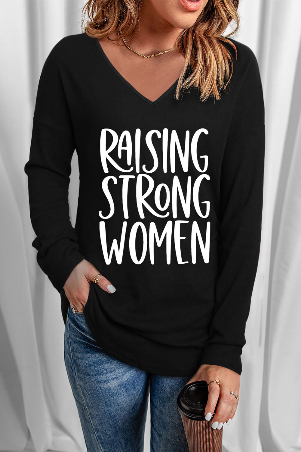 RAISING STRONG WOMEN Graphic V-Neck Top