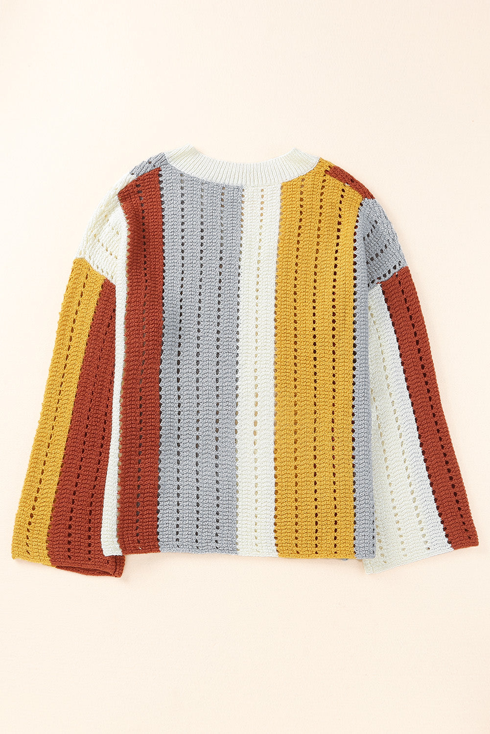 Color Block V-Neck Openwork Drop Shoulder Sweater