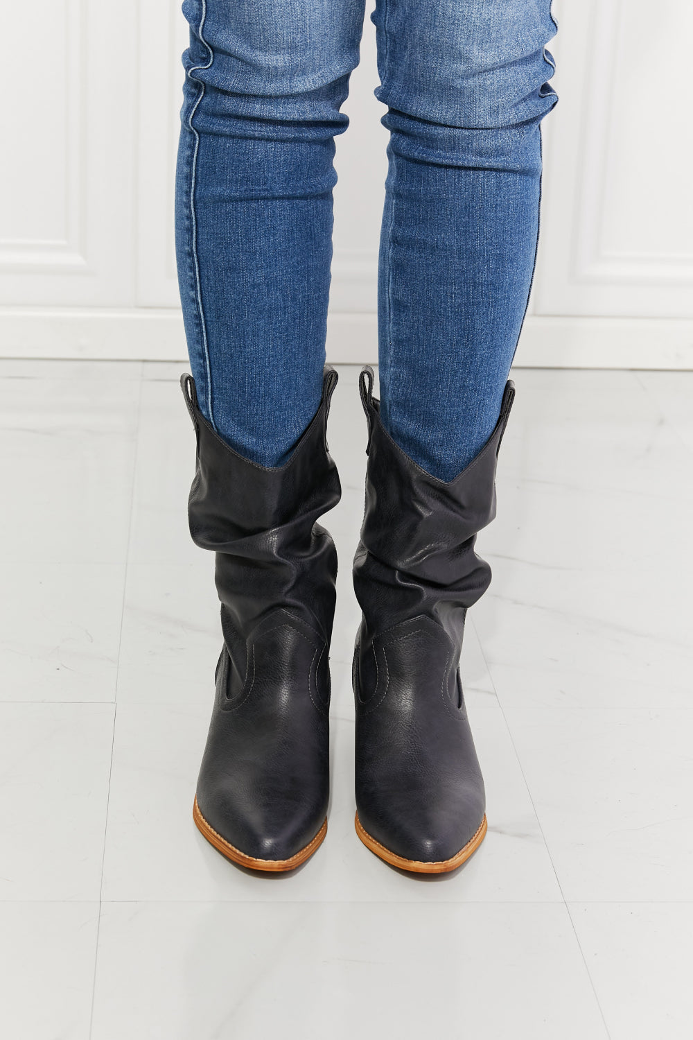 MMShoes Better in Texas Scrunch Cowboy Boots in Navy - BEAUTY COSMOTICS SHOP