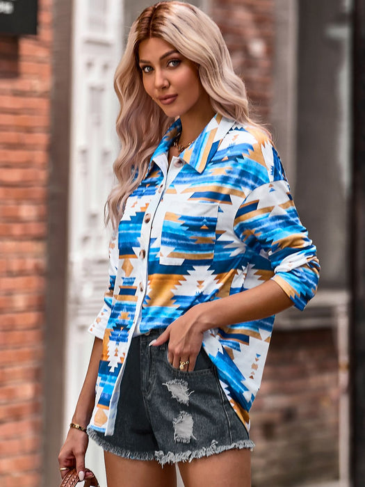 Printed Button Down Dropped Shoulder Shirt