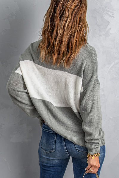 Color Block Cable-Knit Turtleneck Dropped Shoulder Sweater