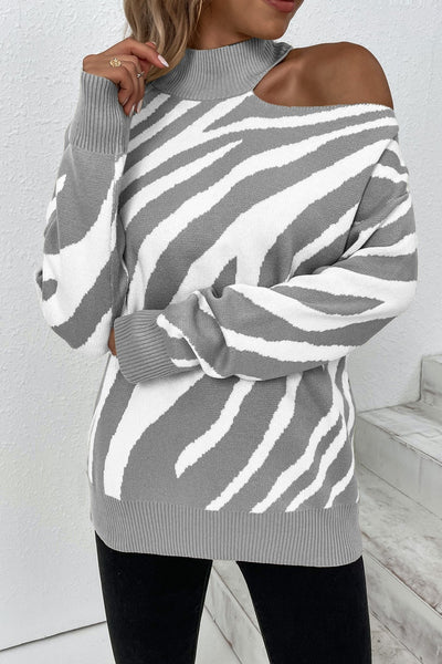 Animal Print Cold-Shoulder Sweater
