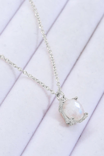 Platinum-Plated Natural Moonstone Pendant Necklace