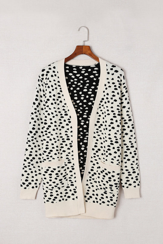 Apricot Dotted Print Open Front Knit Cardigan