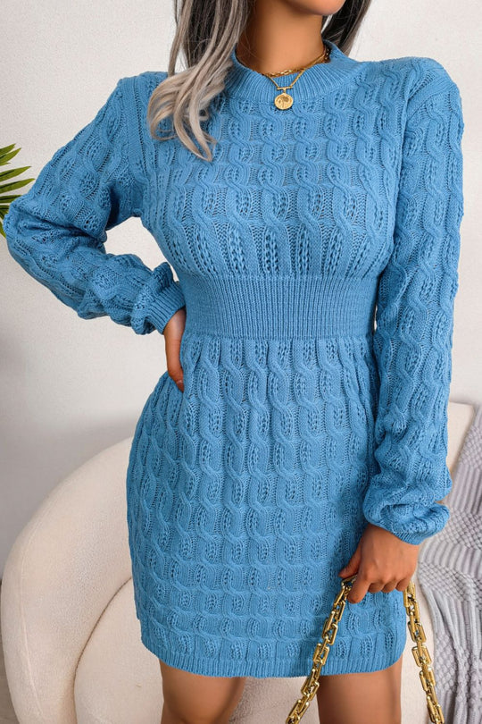 Cable-Knit Long Sleeve Mini Sweater Dress