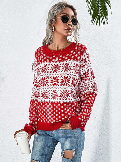 Snowflake Print Raglan Sleeve Sweater