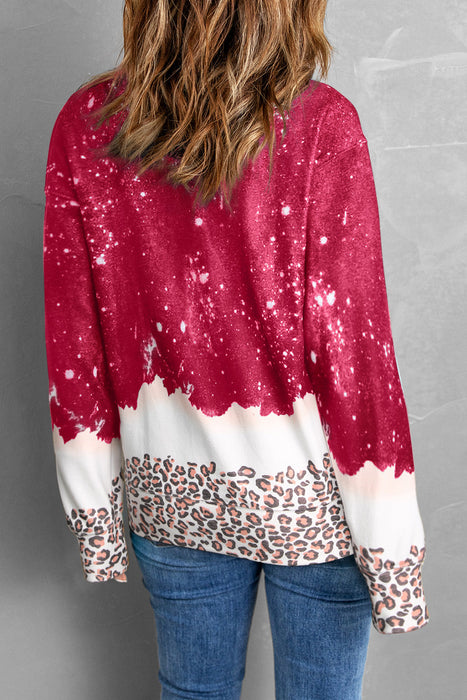 Red Leopard Christmas Tree Print Loose Fit Graphic Sweatshirt