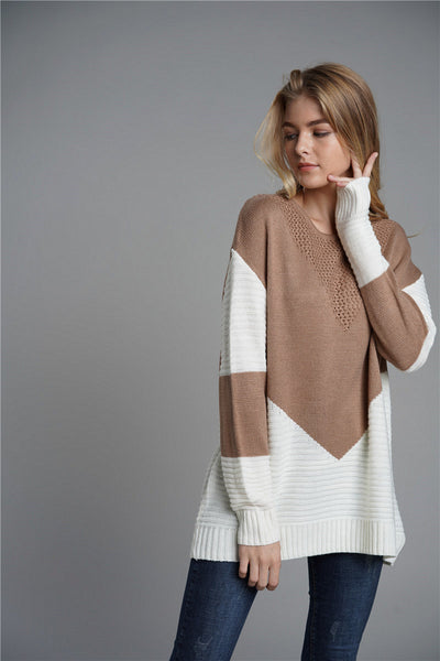 Two-Tone Chevron Pullover Sweater