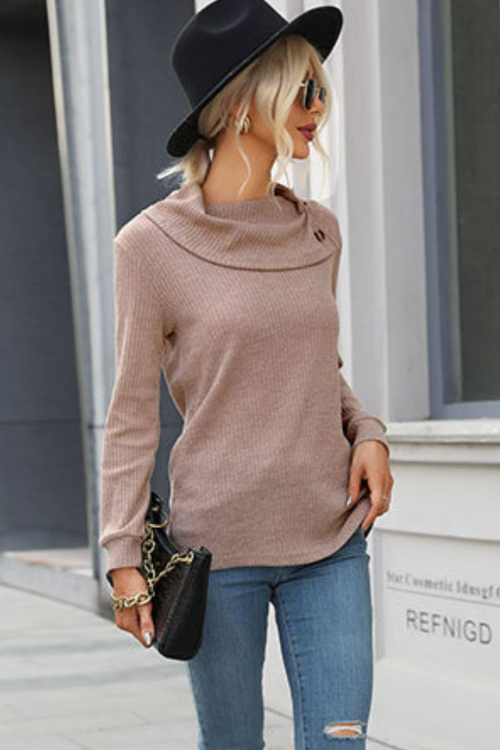 Ribbed Decorative Button Knit Top