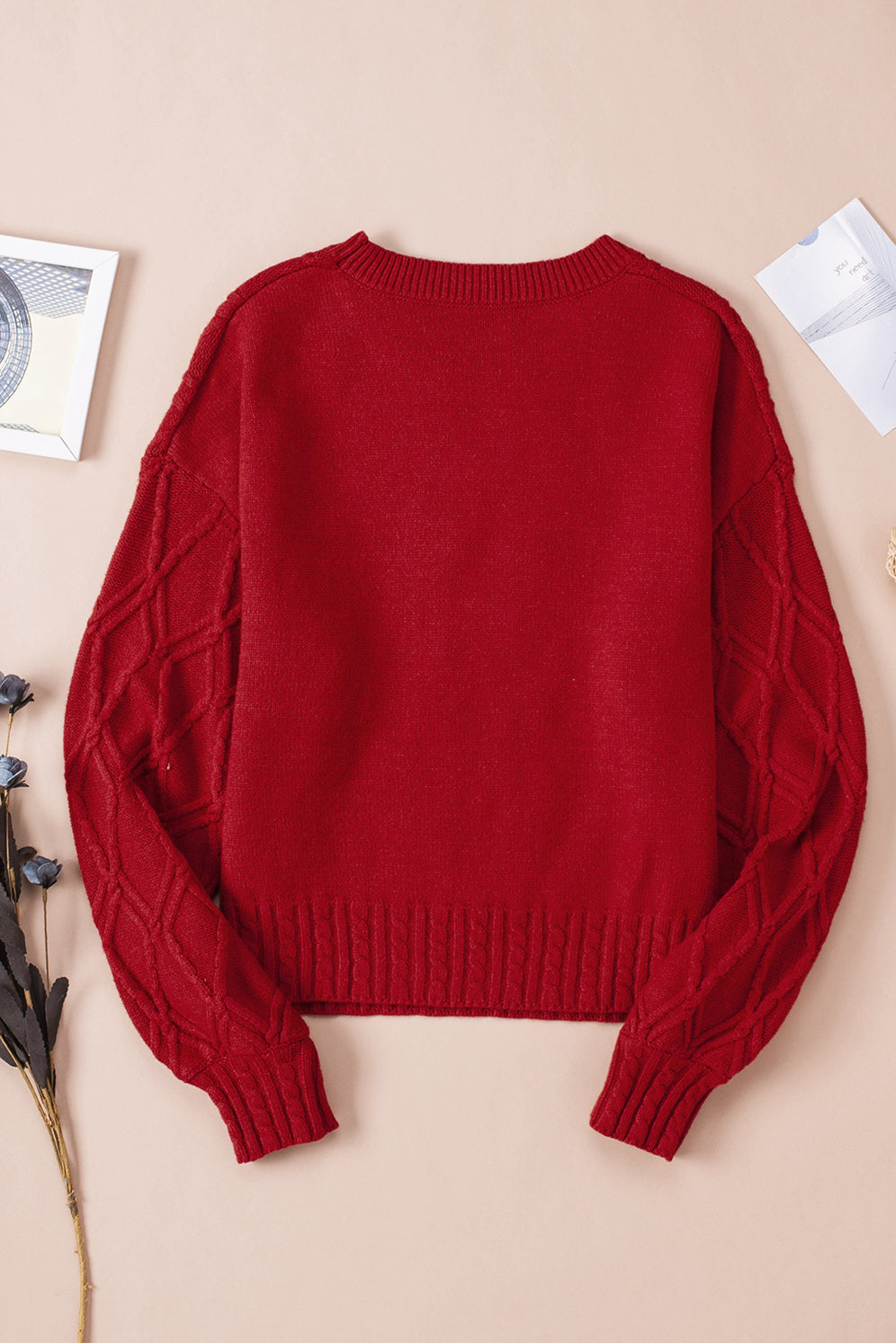 Cable-Knit Solid Dropped Shoulder Sweater