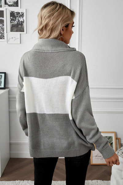Color Block Cable-Knit Turtleneck Dropped Shoulder Sweater