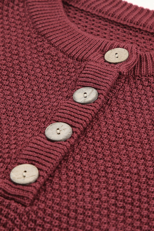 Quarter-Button Drop Shoulder Sweater