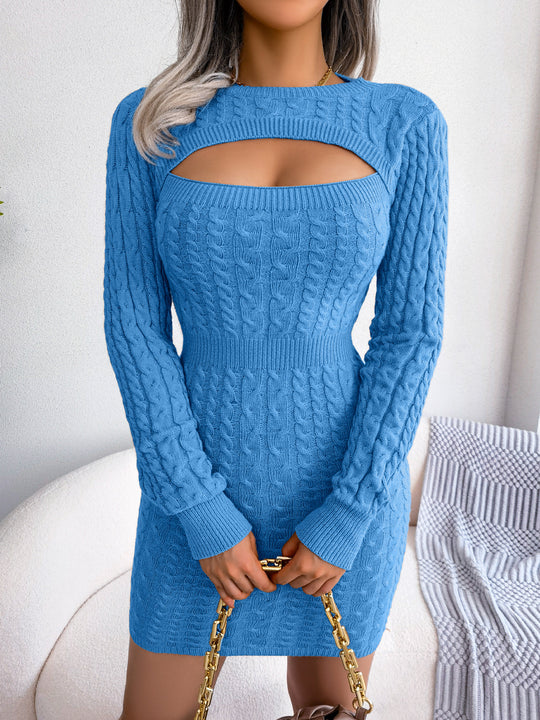 Cutout Cable-Knit Mini Sweater Dress