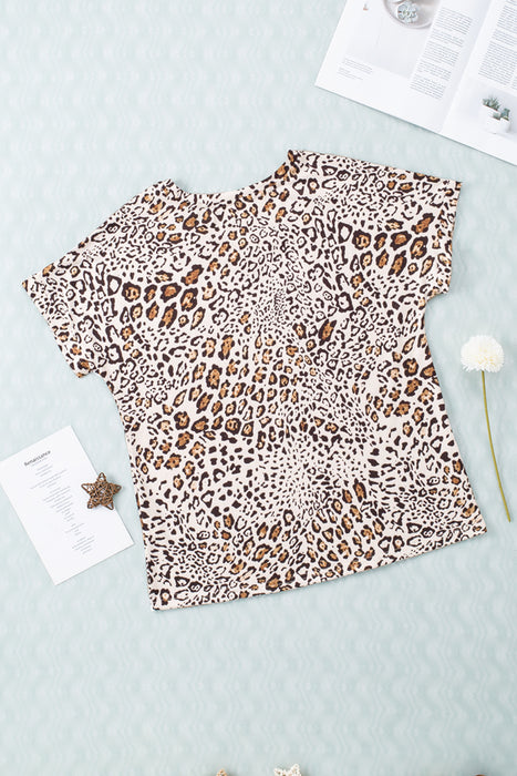 Leopard V-Neck Short Sleeve Tee Shirt