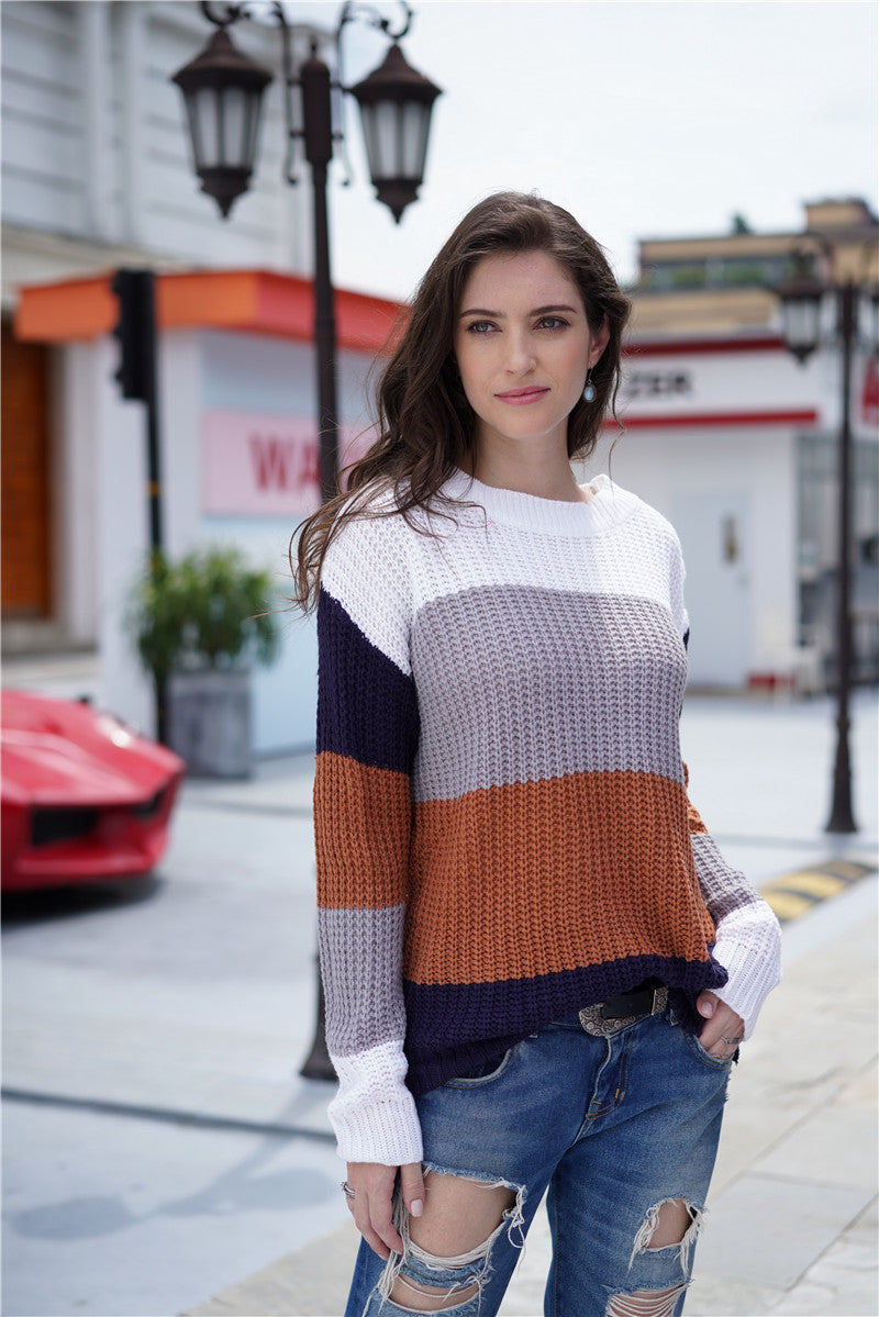 Striped Crewneck Long Sleeve Pullover Sweater