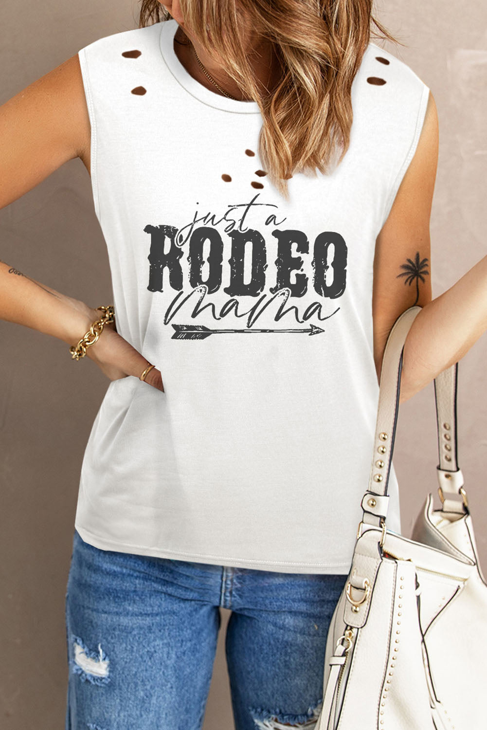 JUST A RODEO MAMA Graphic Distressed Tank