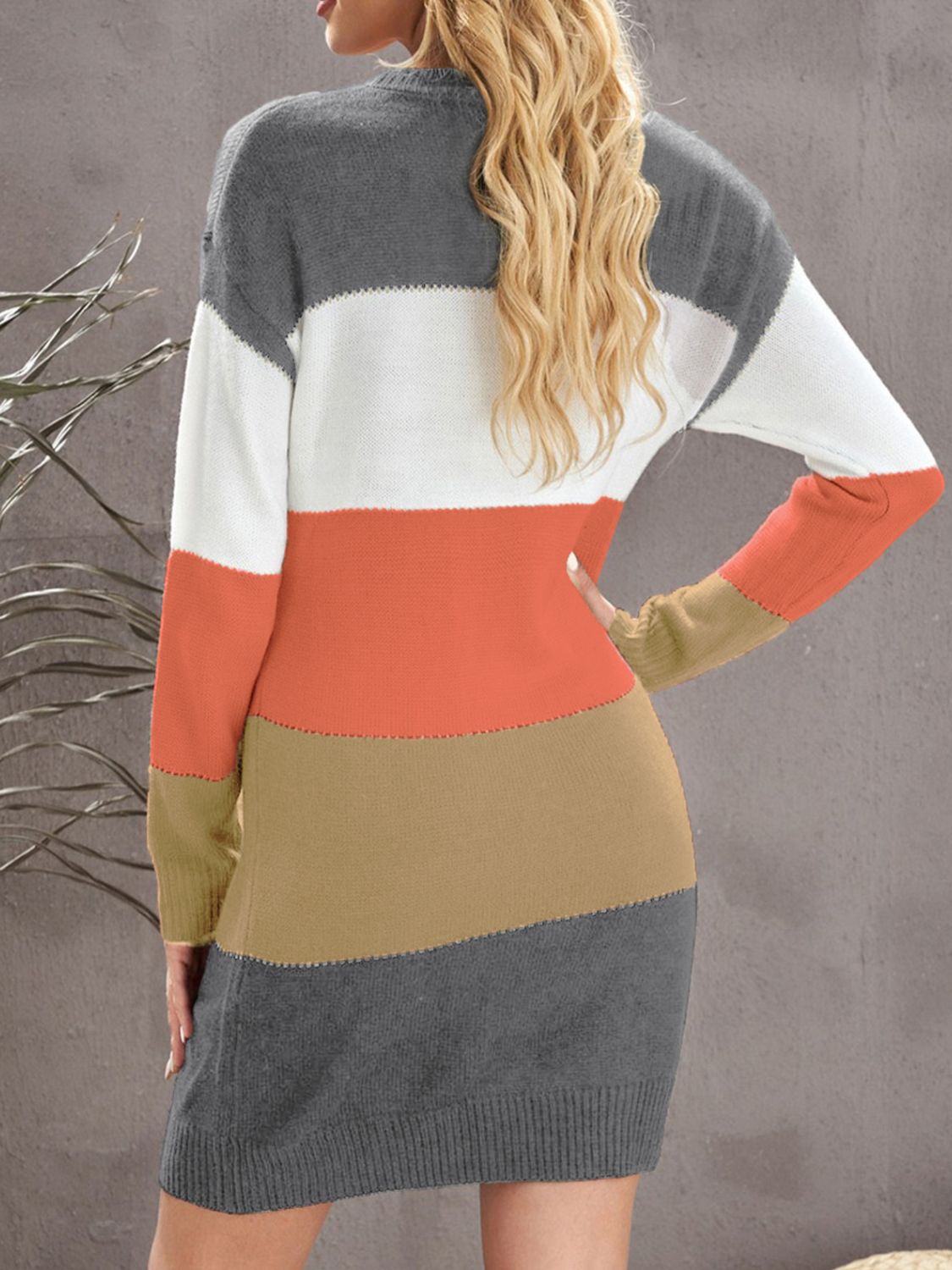 Color Block Drop Shoulder Round Neck Sweater Dress