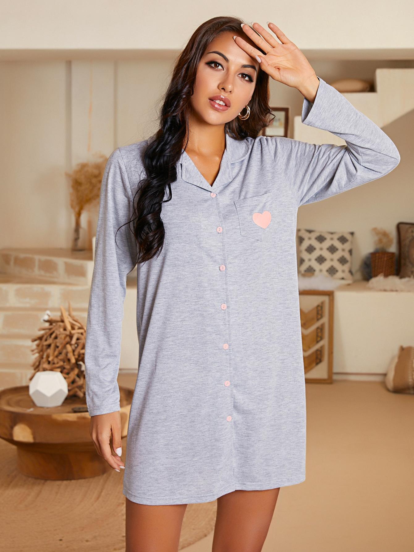 Heart Graphic Button Down Lounge Dress