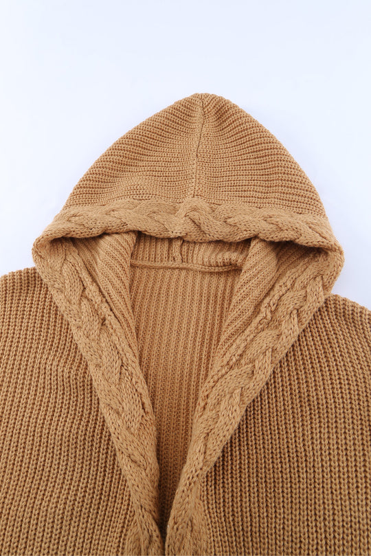 Cable-Knit Open Front Hooded Cardigan