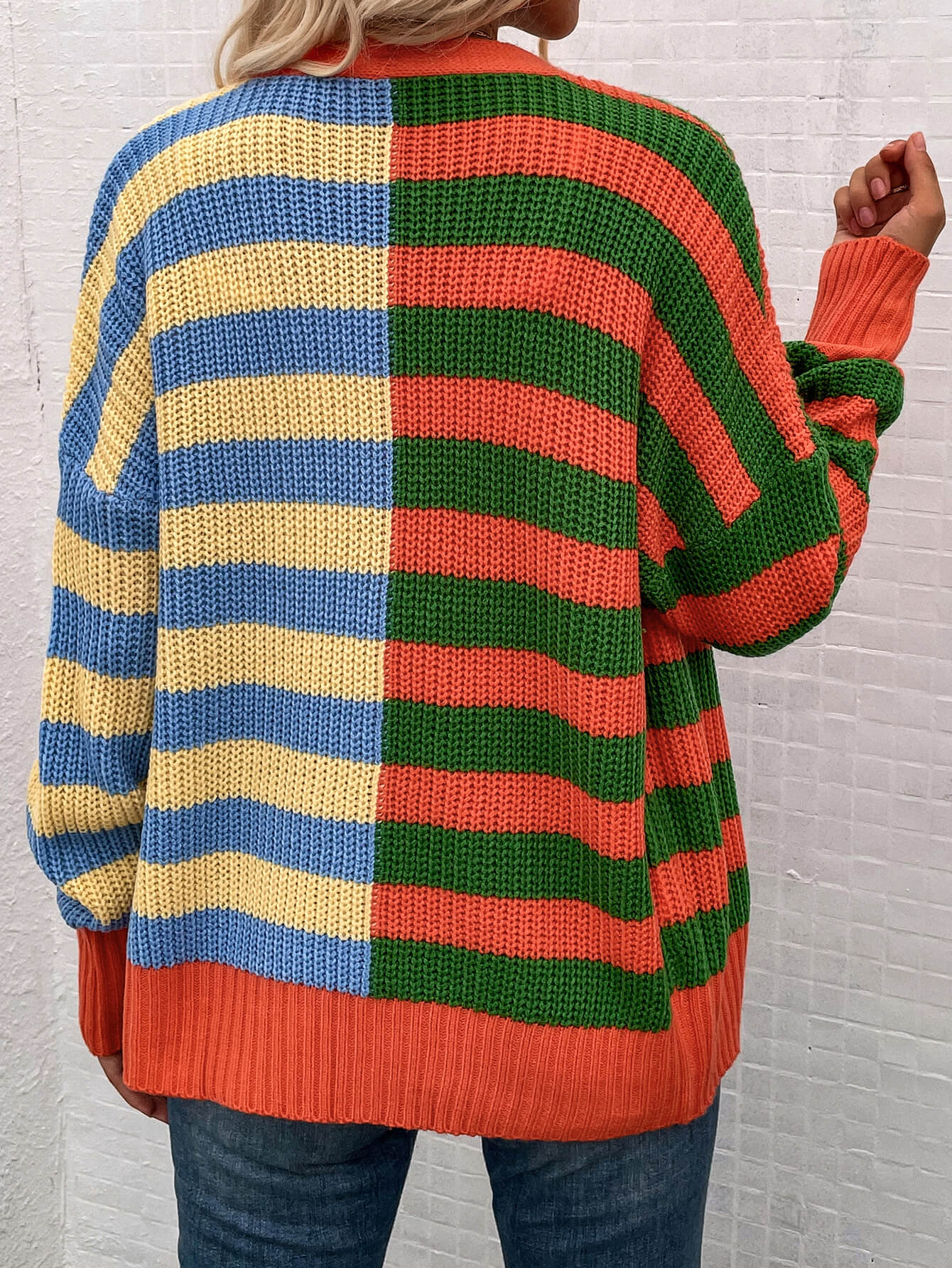 Striped Color Block Button Down Cardigan