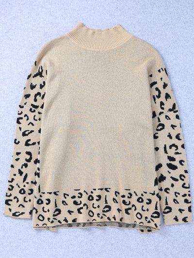 Leopard Side Slit Drop Shoulder Sweater