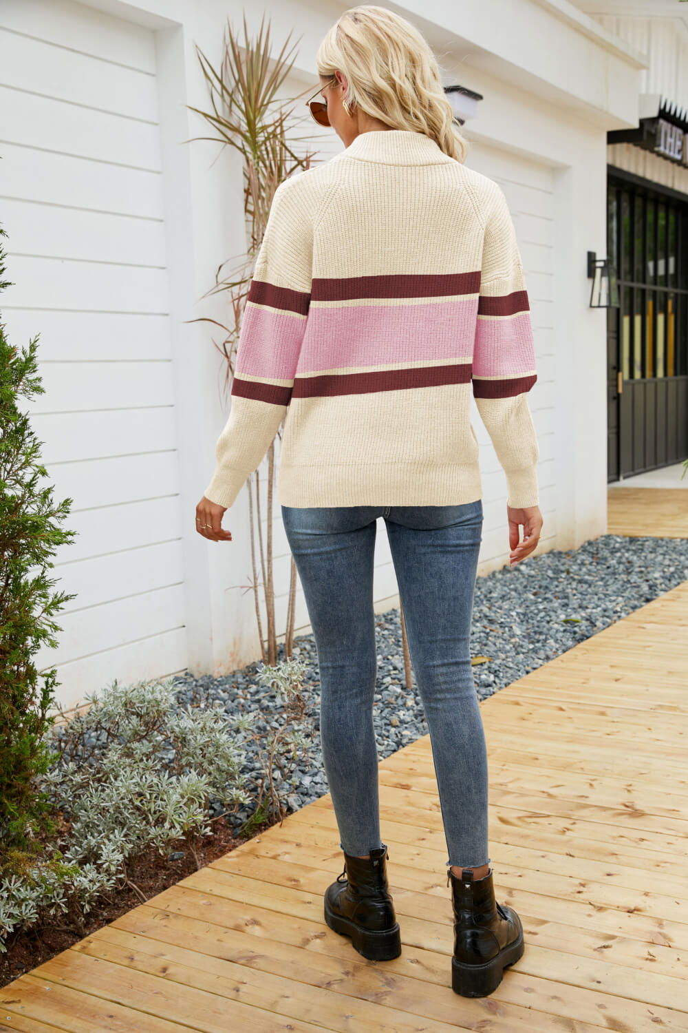 Quarter-Zip Rib-Knit Collared Sweater