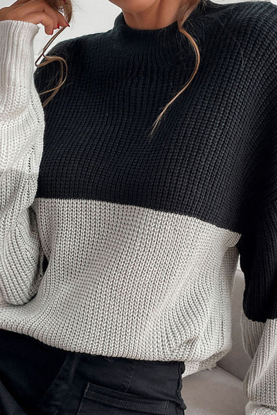 Color Block Ribbed Knit Sweater