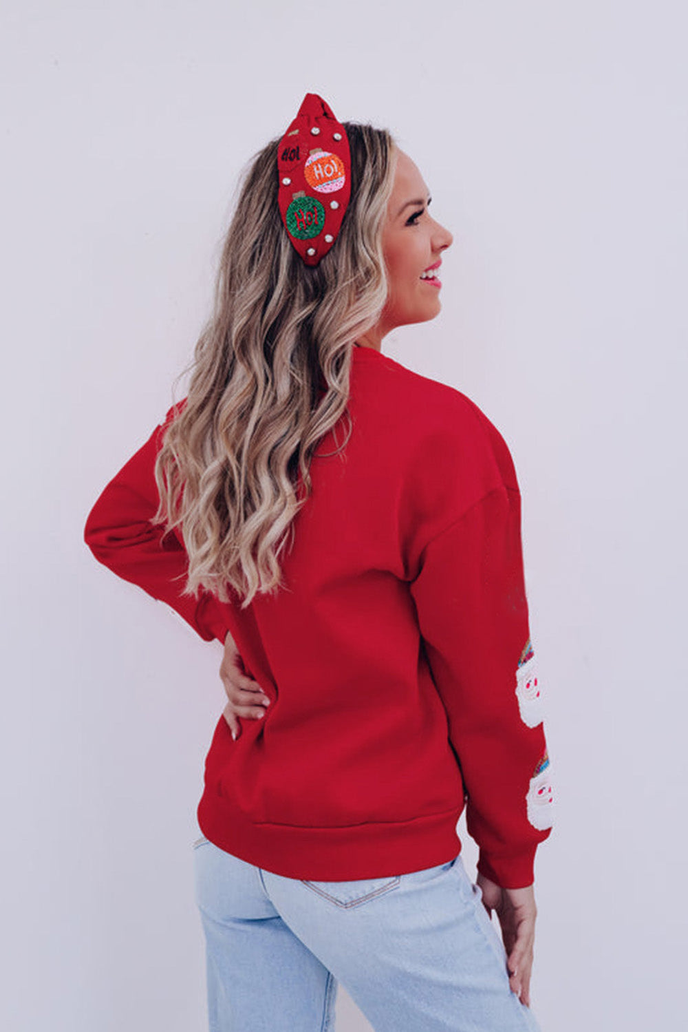 Red Christmas Santa Clause Patterned Graphic Sweatshirt