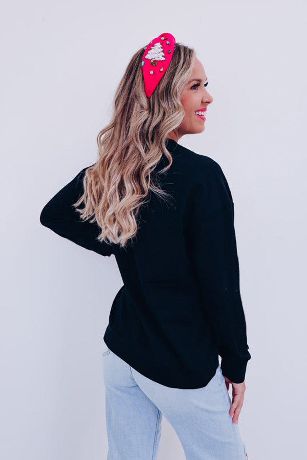 Black Casual holly jolly Round Neck Graphic Sweatshirt