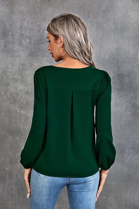 Pleated Detail Cutout Puff Sleeve Blouse