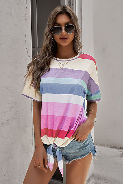 Rainbow Stripe Tie-Front Tee Shirt
