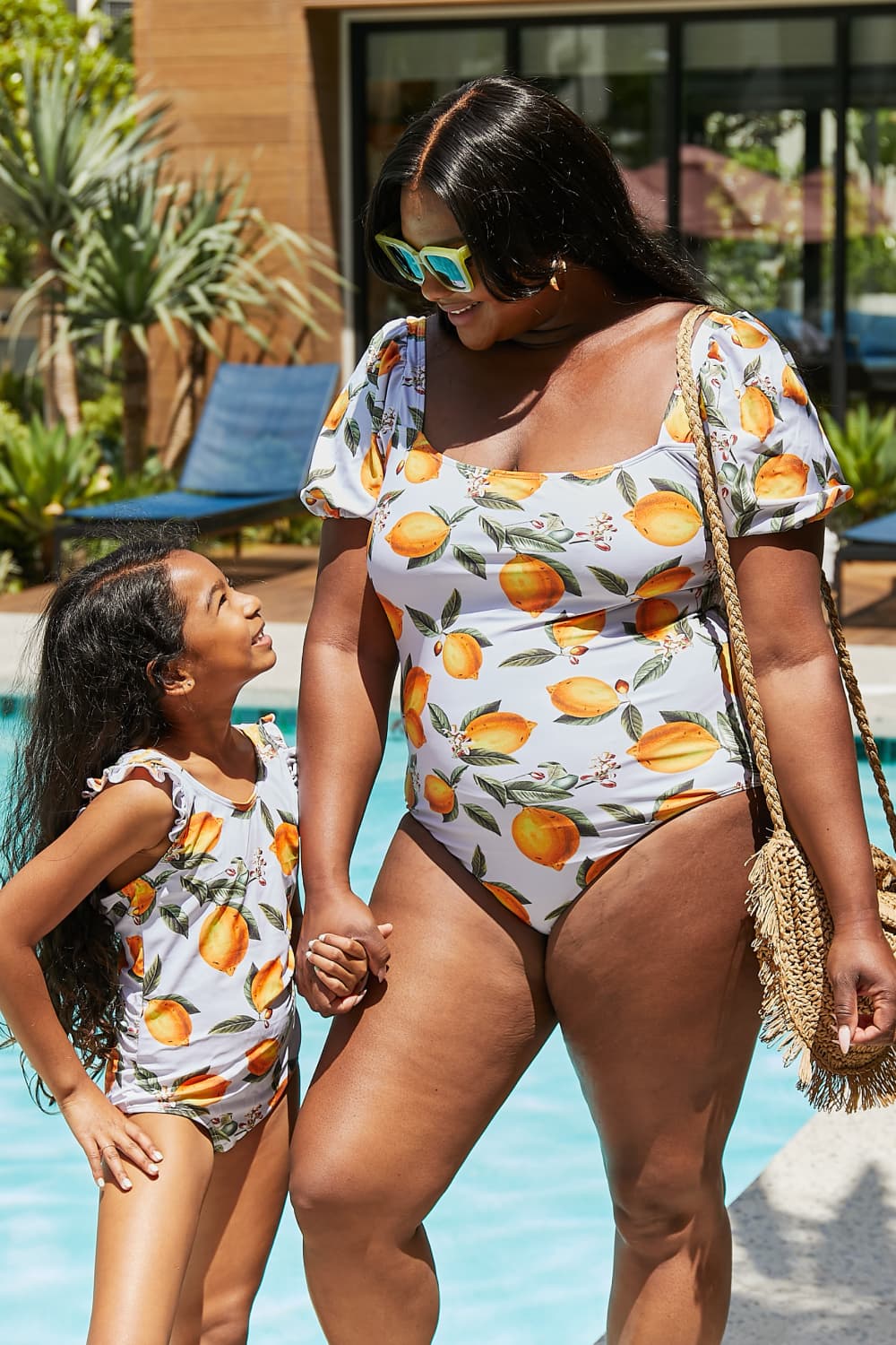 Marina West Swim Salty Air Mommy & Me Puff Sleeve One-Piece in Citrus Orange