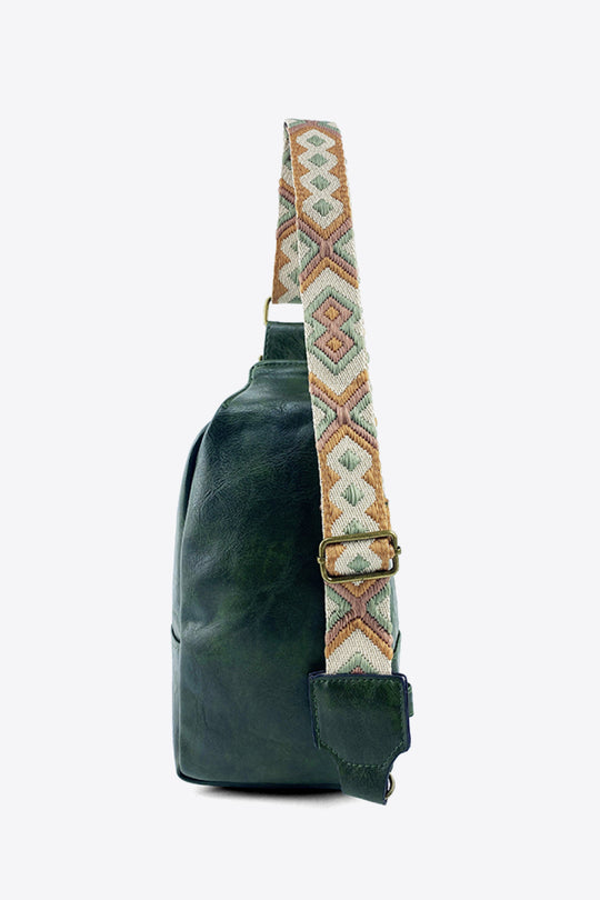 Random Pattern Adjustable Strap PU Leather Sling Bag - BEAUTY COSMOTICS SHOP