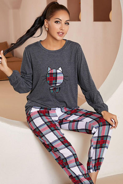 Animal Style Top and Plaid Joggers Lounge Set
