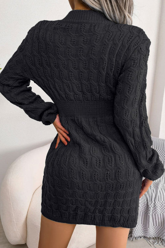 Cable-Knit Long Sleeve Mini Sweater Dress