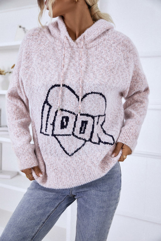 Graphic Drawstring Detail Hooded Sweater