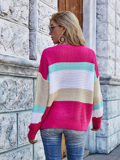 Striped Chunky Knit Long Sleeve Sweater
