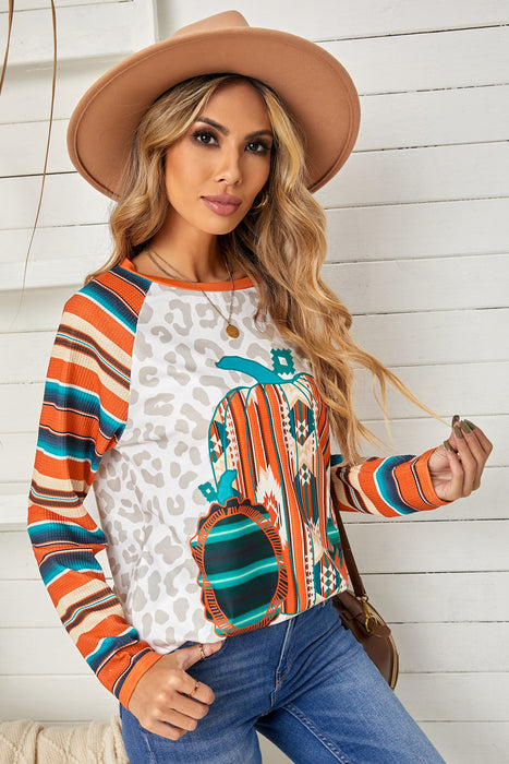 Leopard Striped Graphic Long Sleeve Tee