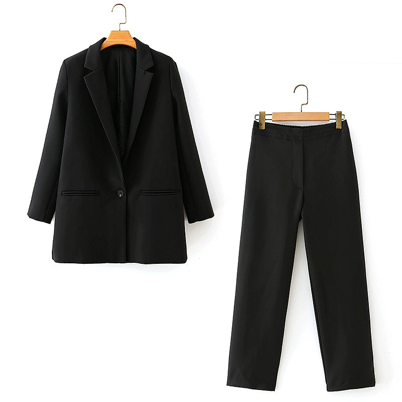 New All-Matching One-Button Blazer Cropped Pants Set