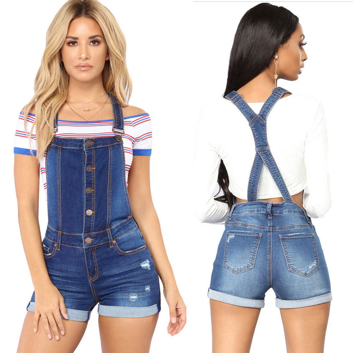 Spring Ripped Hip Lifting Strap Curling Jeans Wish  Romper