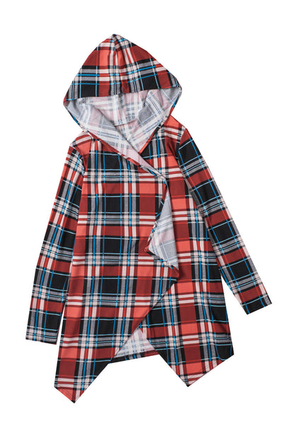 Plaid Elbow Patch Hooded Open Front Top