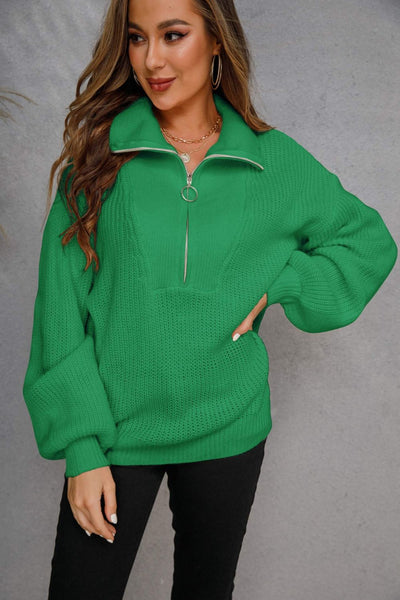 Half-Zip Lantern Sleeve Sweater